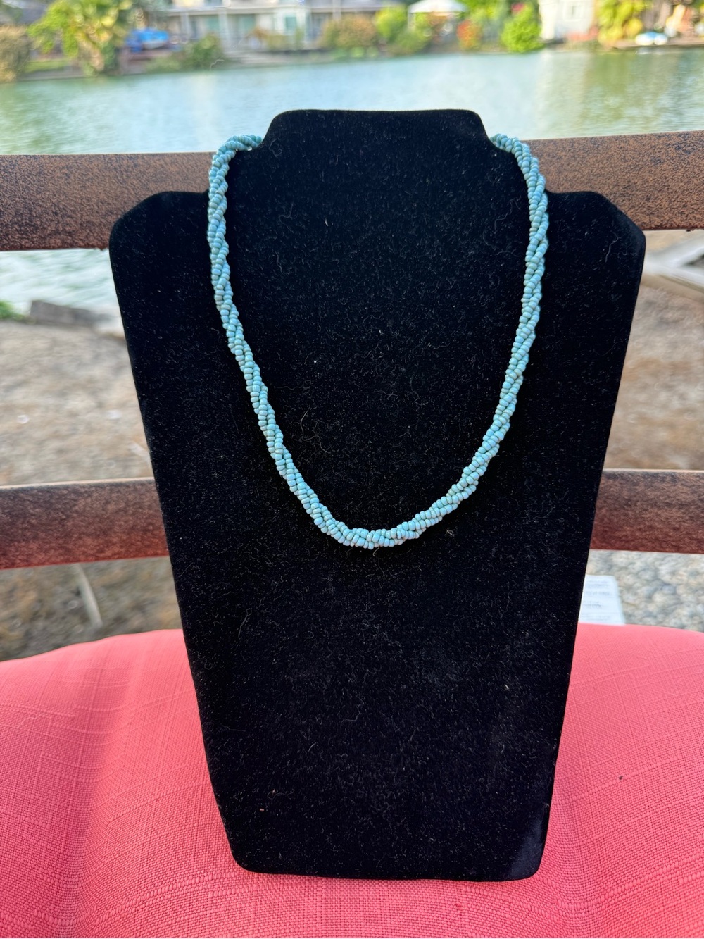 Turquoise Beaded Twist Necklace - Light Blue